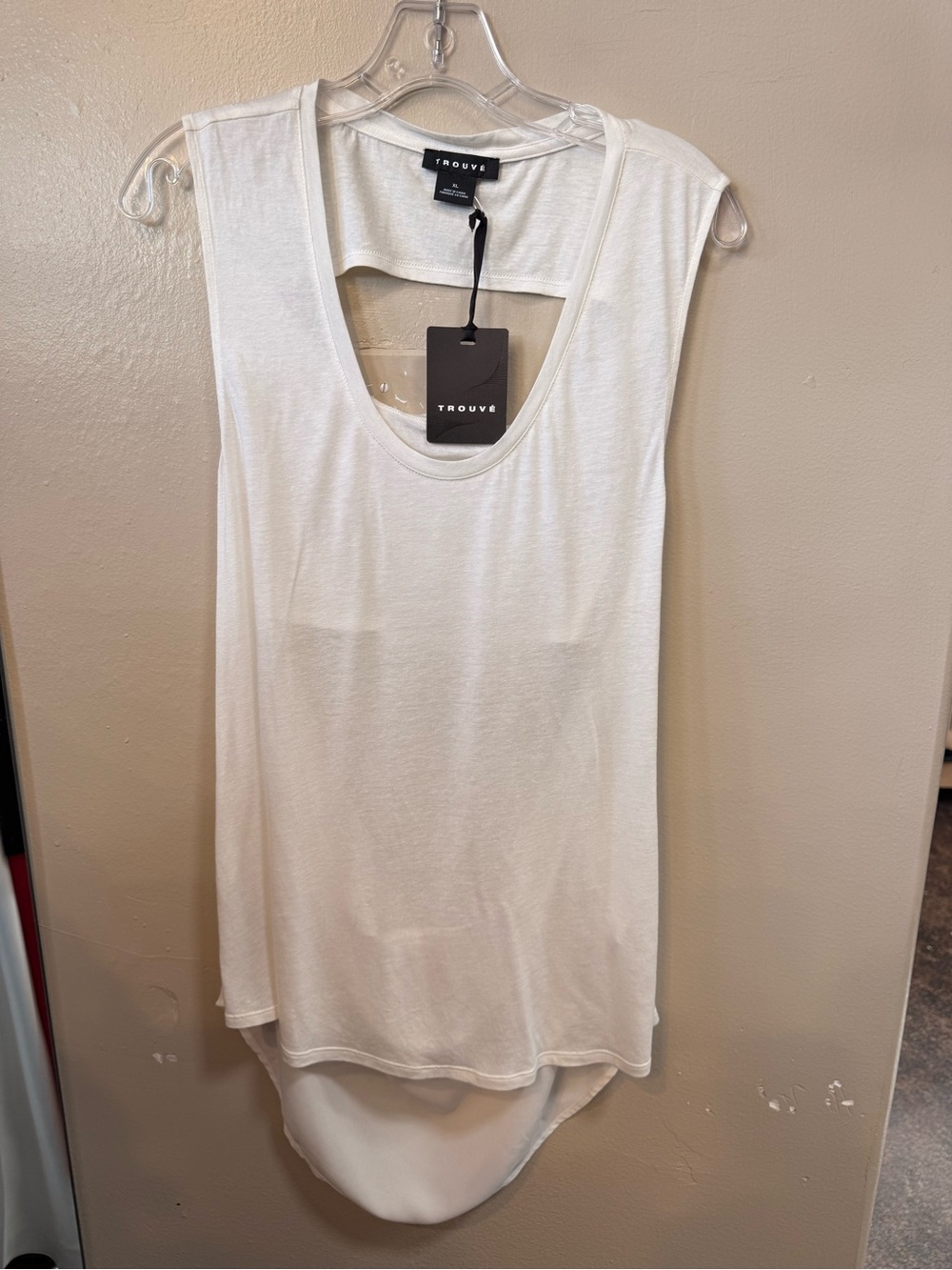 Trouvé Cutout Drape Back Tank White Modal Linen Blend Size XL NWT